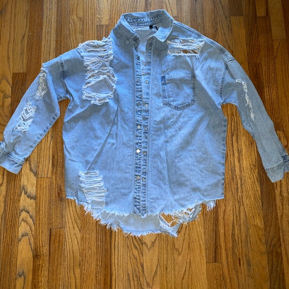 Missguided Tops - Missguided ripped denim shirt